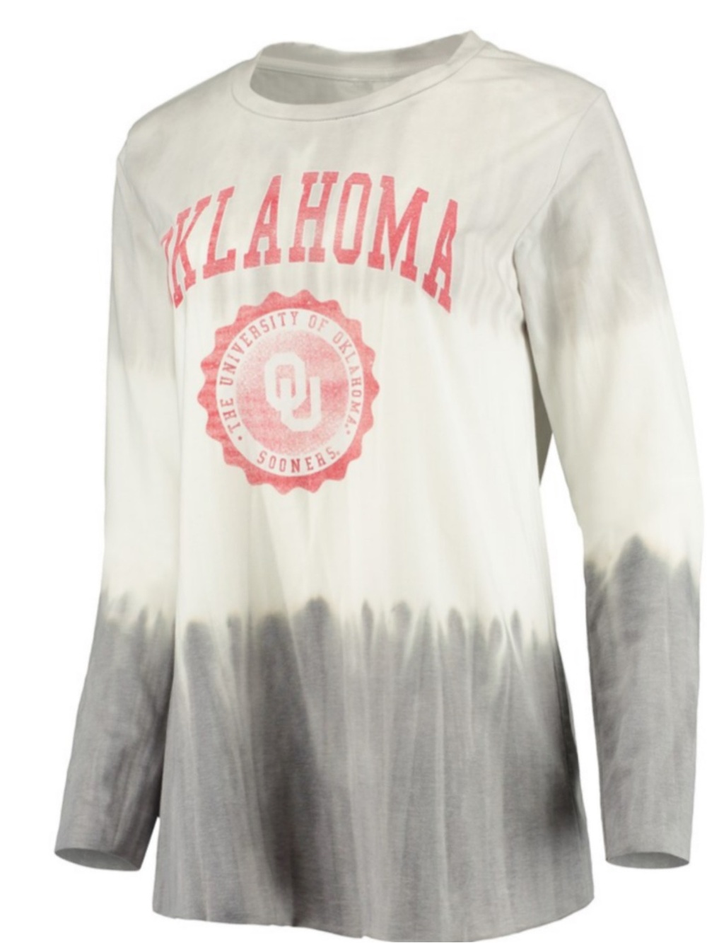 Gameday Couture OU Tie-Dye Long Sleeve Tee in White and Gray